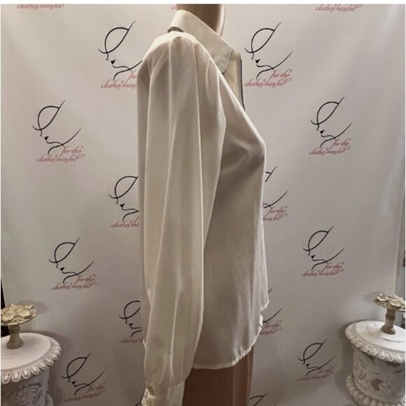 Vintage Designer LILLI ANN Blouse. Sz Medium. Cream Brown. Hidden Placket. B129 - Picture 3 of 4